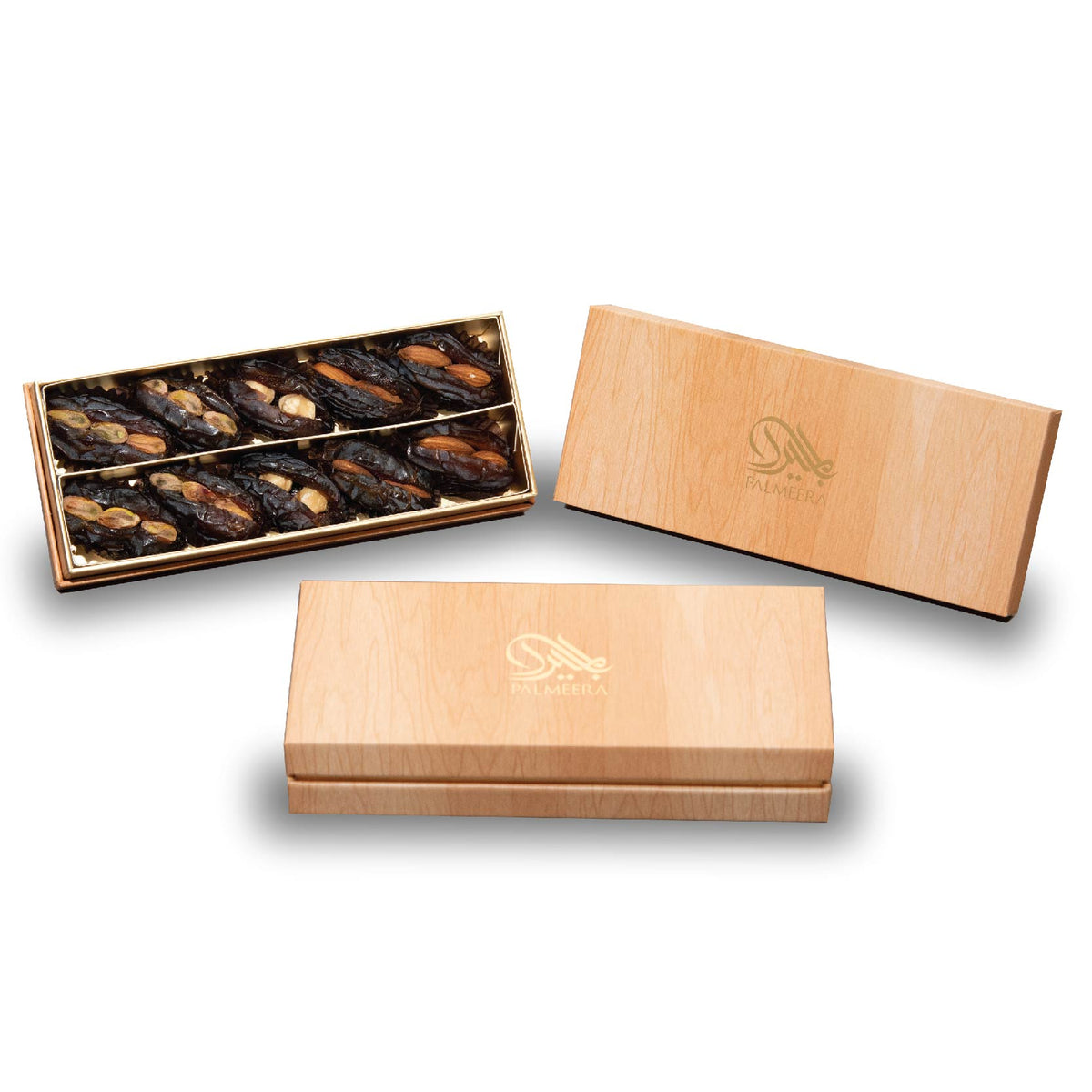Wooden Grain Premium Date Box Stuffed with Assorted Nuts
